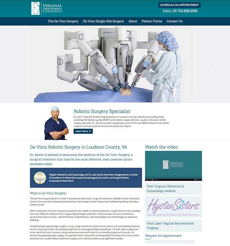 va robotic surgery website screenshot